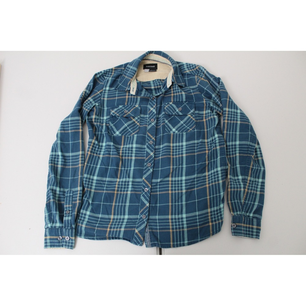 Marmot Mens Blue Plaid Flannel Long Sleeve Button Down Shirt Size Small